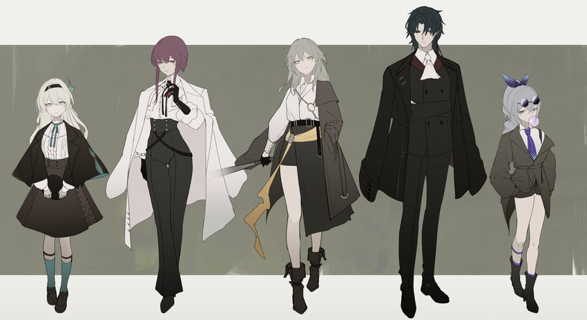 trailblazer, firefly, stelle, kafka, silver wolf, and 1 more (honkai and 1 more) drawn by tmt