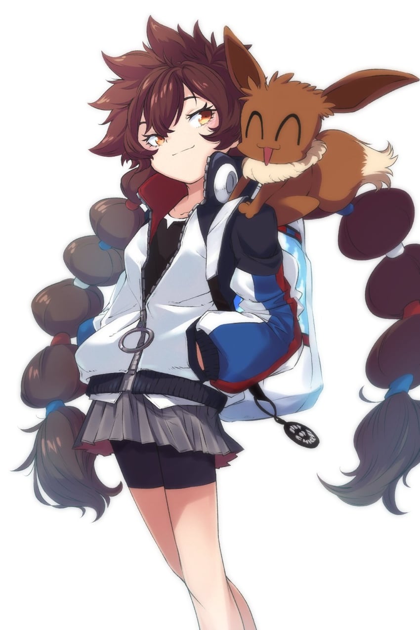 eevee and gotcha! girl (pokemon and 1 more) drawn by kamatpit