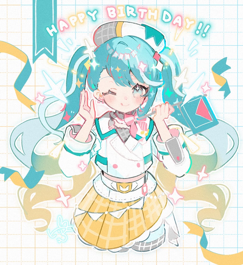 hatsune miku and magical mirai miku (vocaloid and 1 more) drawn by biko0205