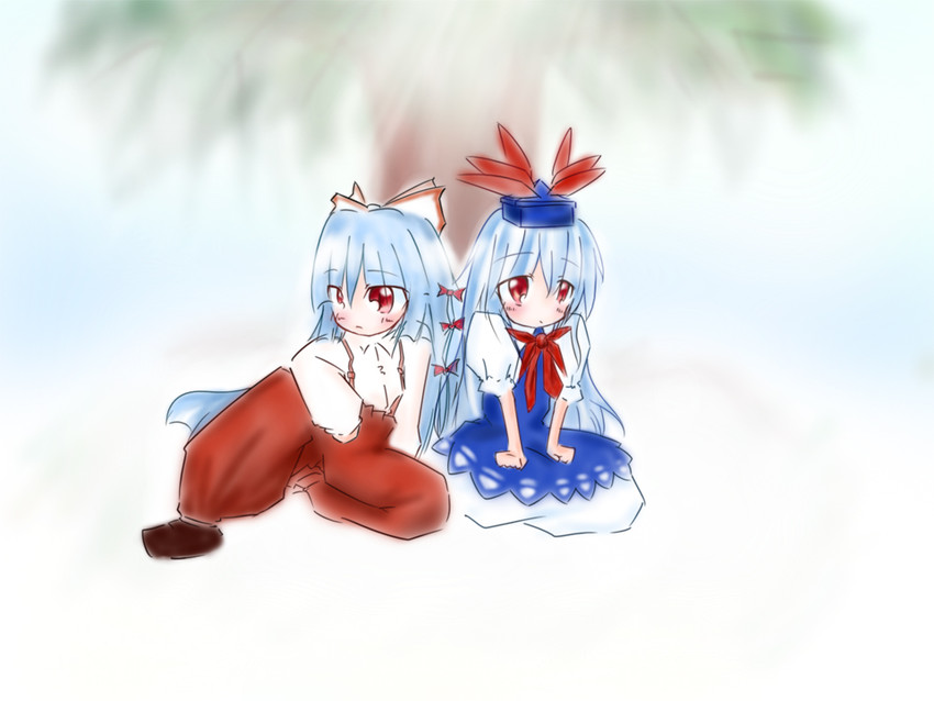 fujiwara no mokou and kamishirasawa keine (touhou) drawn by makoto_(rabbit_and_grapes)