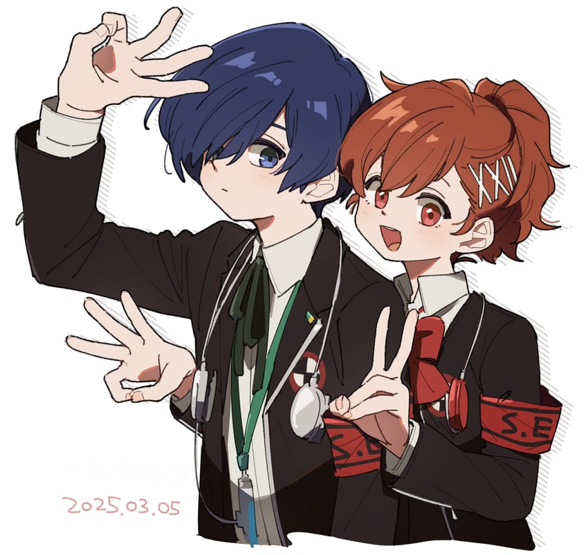 yuuki makoto and shiomi kotone (persona and 2 more) drawn by cheeseko
