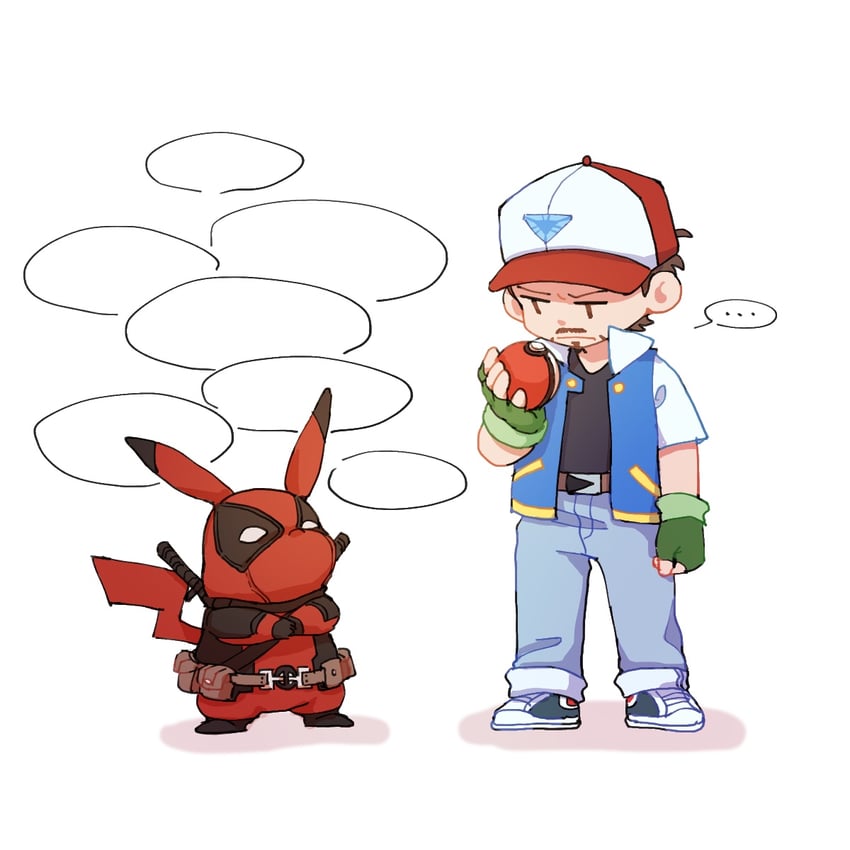 pikachu, ash ketchum, deadpool, tony stark, and ryan reynolds (pokemon and 3 more) drawn by wodeyongheng