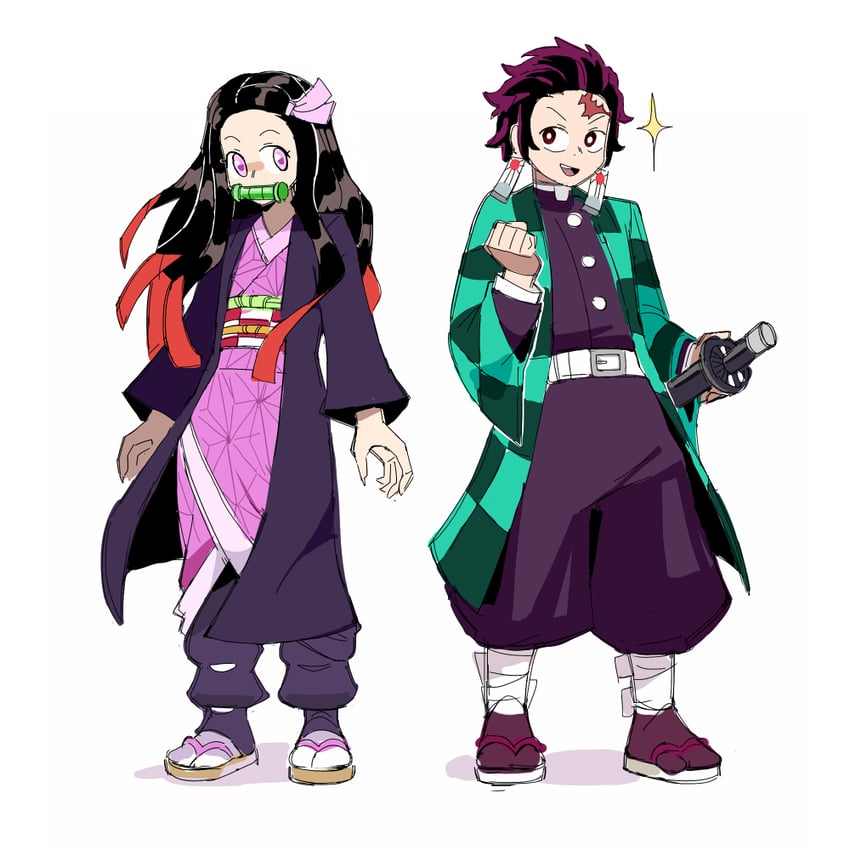 kamado nezuko and kamado tanjirou (kimetsu no yaiba) drawn by noodlemage
