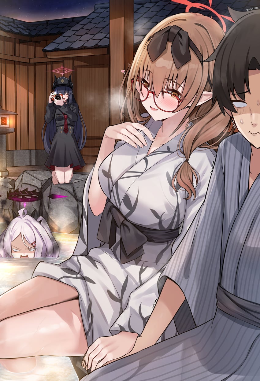sensei, hina, chinatsu, and chiaki (blue archive and 1 more) drawn by mi_taro333