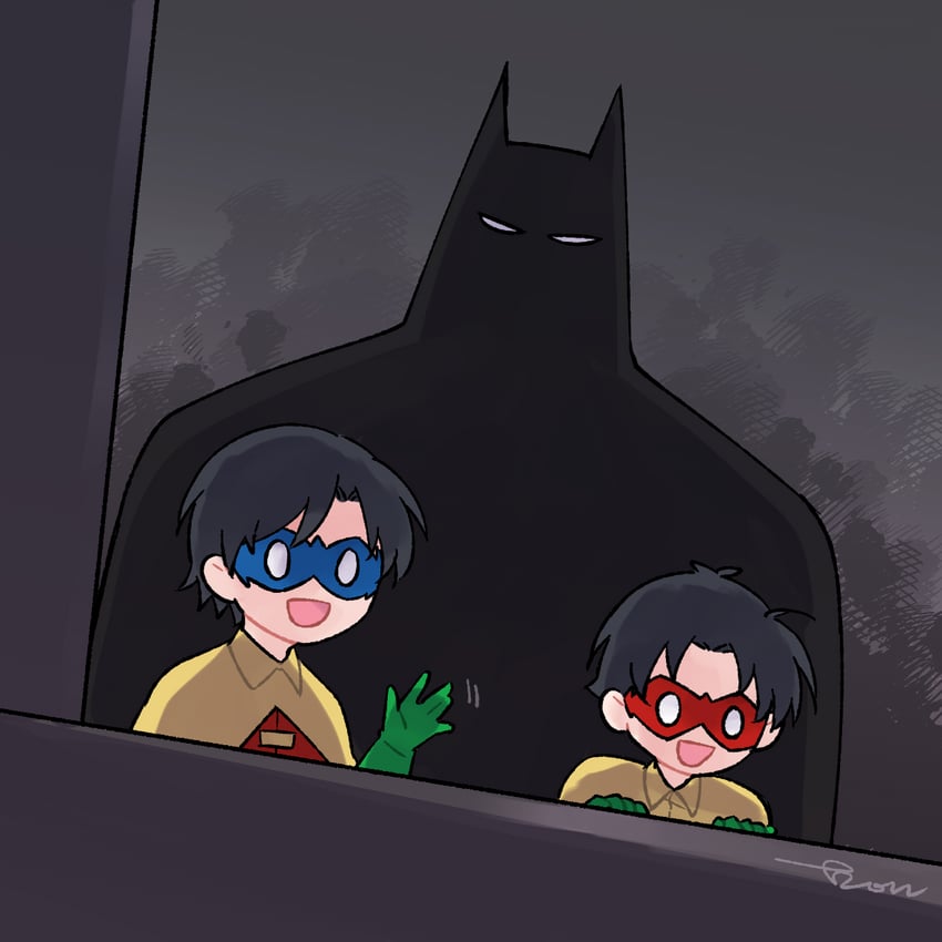 batman, robin, bruce wayne, dick grayson, and jason todd (dc comics and 1 more) drawn by hwen118