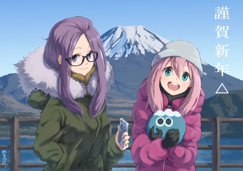 kagamihara nadeshiko and kagamihara sakura (yurucamp) drawn by michinoku_(hiking_miusan18)