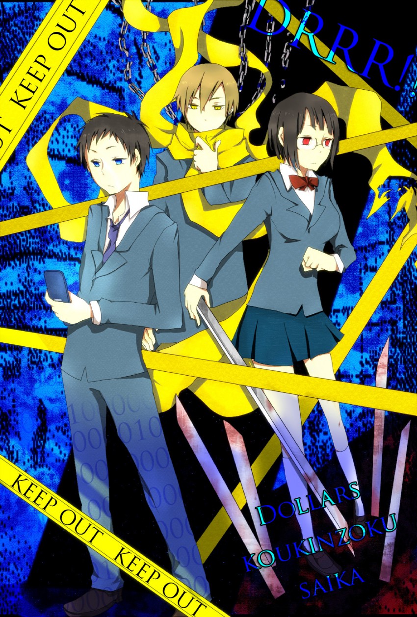 sonohara anri, ryuugamine mikado, and kida masaomi (durarara!!) drawn by yaichiiii