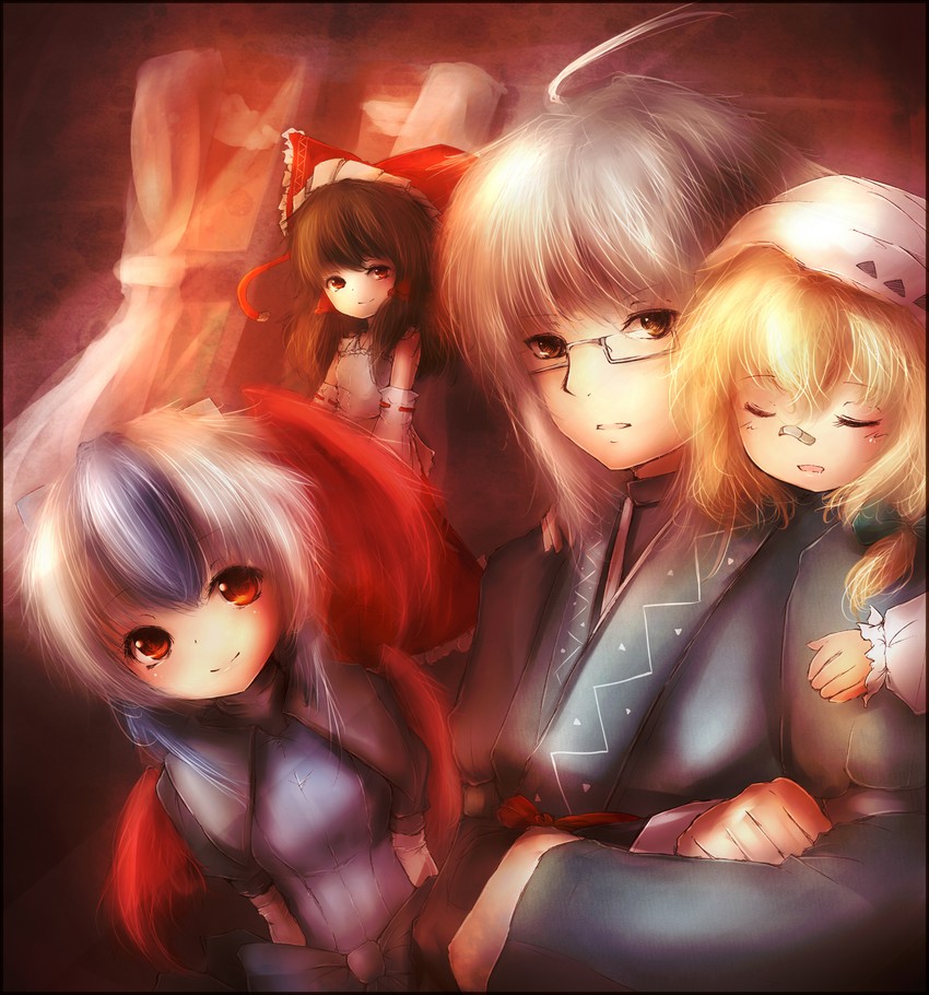 hakurei reimu, kirisame marisa, morichika rinnosuke, and tokiko (touhou) drawn by amano_jack