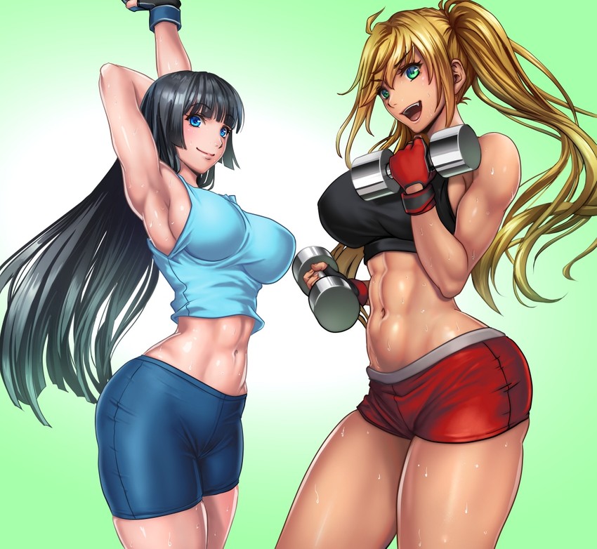 sakura hibiki and souryuuin akemi (dumbbell nan kilo moteru?) drawn by sadakage