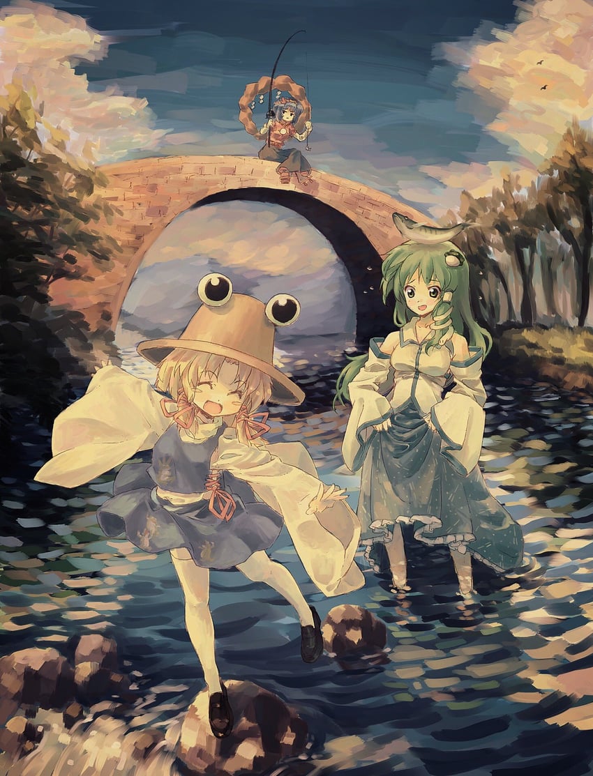 kochiya sanae, moriya suwako, and yasaka kanako (touhou) drawn by orita_enpitsu