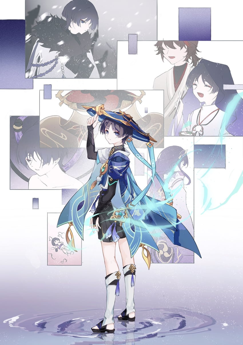 raiden shogun, scaramouche, wanderer, and niwa (genshin impact) drawn by yaoyuwith