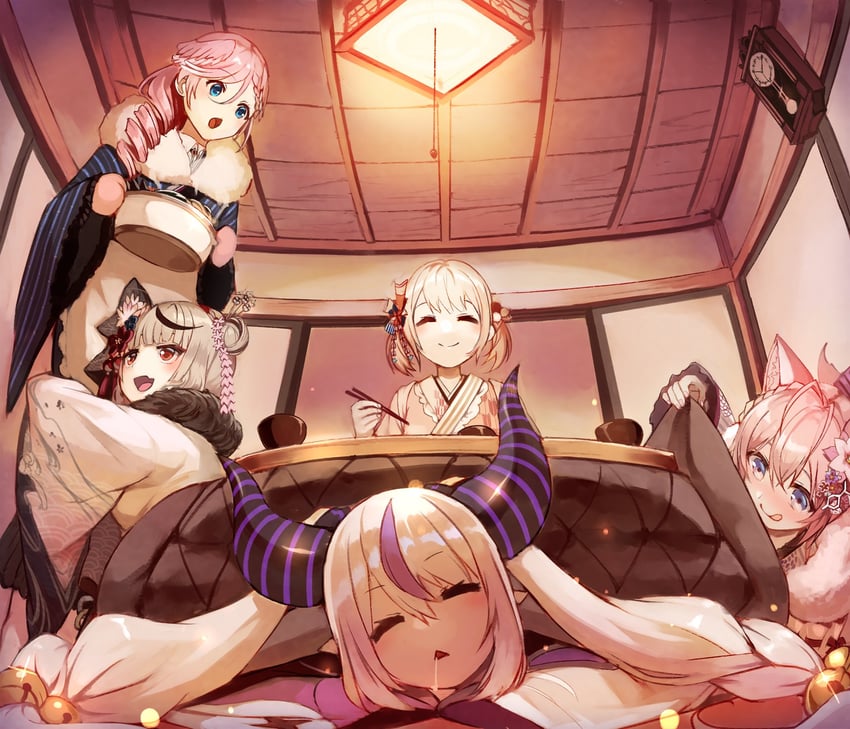 sakamata chloe, la+ darknesss, hakui koyori, kazama iroha, and takane lui (hololive) drawn by sue_(bg-bros)