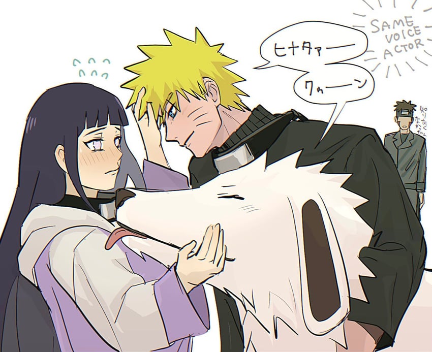 uzumaki naruto, hyuuga hinata, inuzuka kiba, akamaru, and takeuchi junko (naruto and 1 more) drawn by notane_n