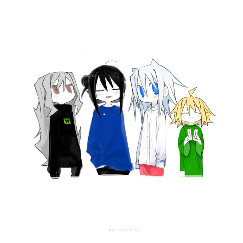creeper, uozumi kurumi, souen chiaki, agoshi sakina, and takada shiyuki (minecraft and 1 more) drawn by kokaki_mumose