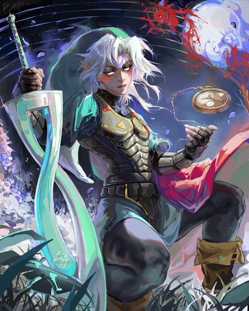 link, majora, fierce deity, and moon (the legend of zelda and 1 more) drawn by balo_badartist