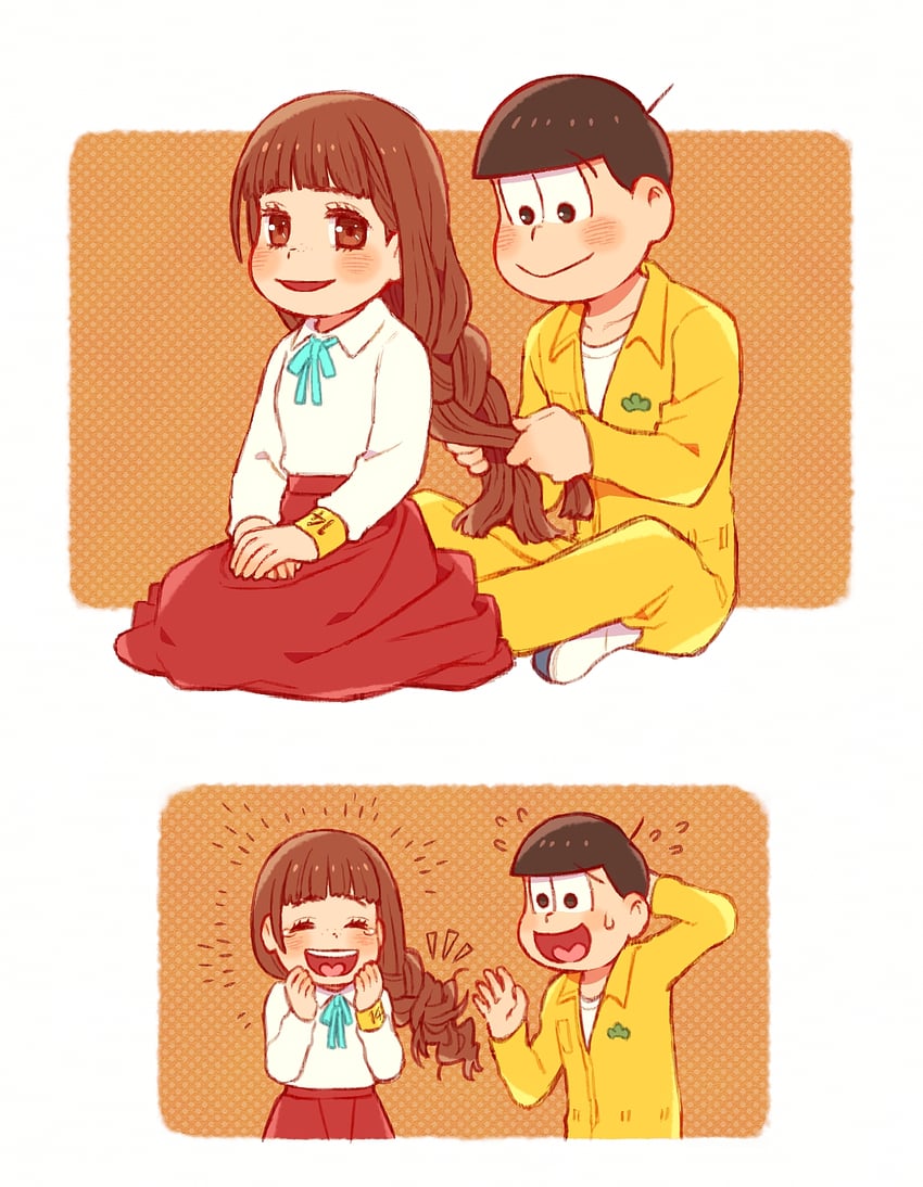 matsuno jyushimatsu and jyushimatsu's girlfriend (osomatsu and 1 more) drawn by kabu_(bekka)