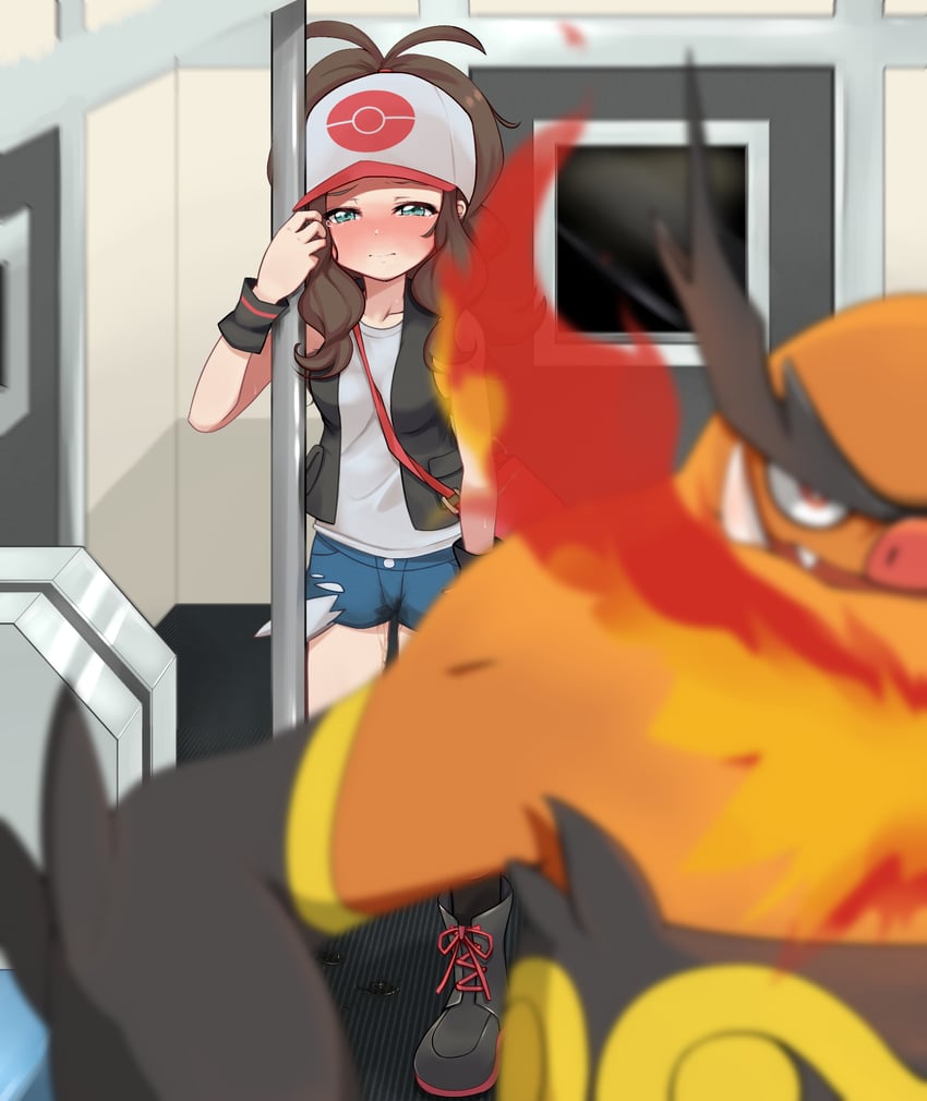 hilda and emboar (pokemon and 1 more) drawn by mizuumi_(expanse_lake)