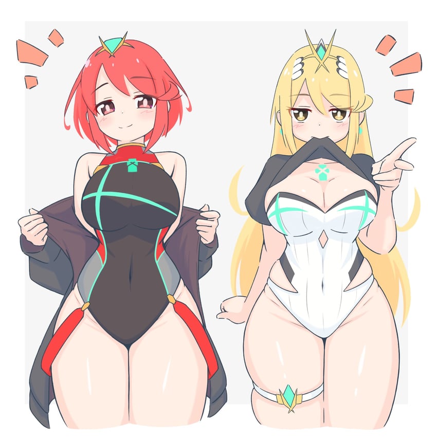 pyra and mythra (xenoblade chronicles and 1 more) drawn by uncool_mochi