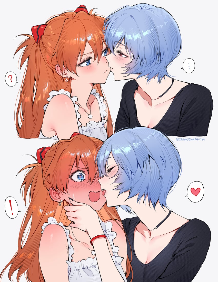souryuu asuka langley and ayanami rei (neon genesis evangelion) drawn by qiandaiyiyu