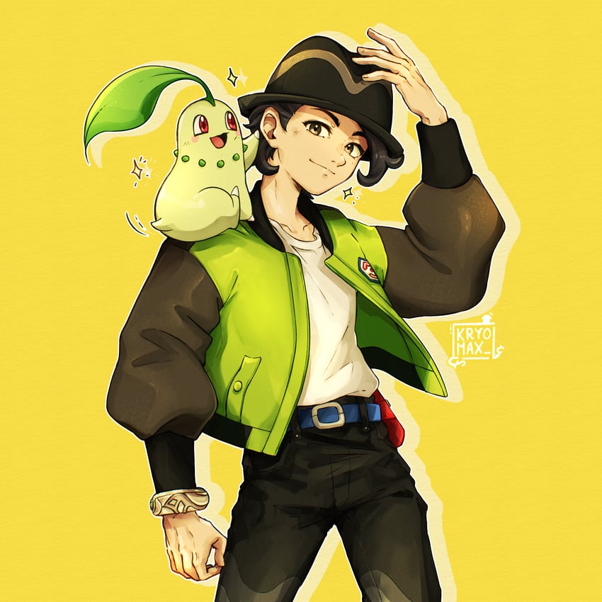 chikorita and paxton (pokemon and 1 more) drawn by max_art149