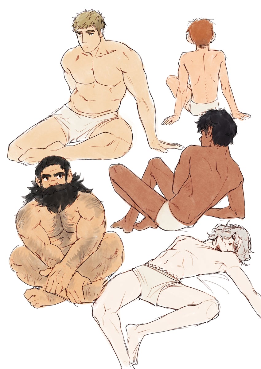 laios touden, senshi, mithrun, kabru, and chilchuck tims (dungeon meshi) drawn by nifast_(greentail)