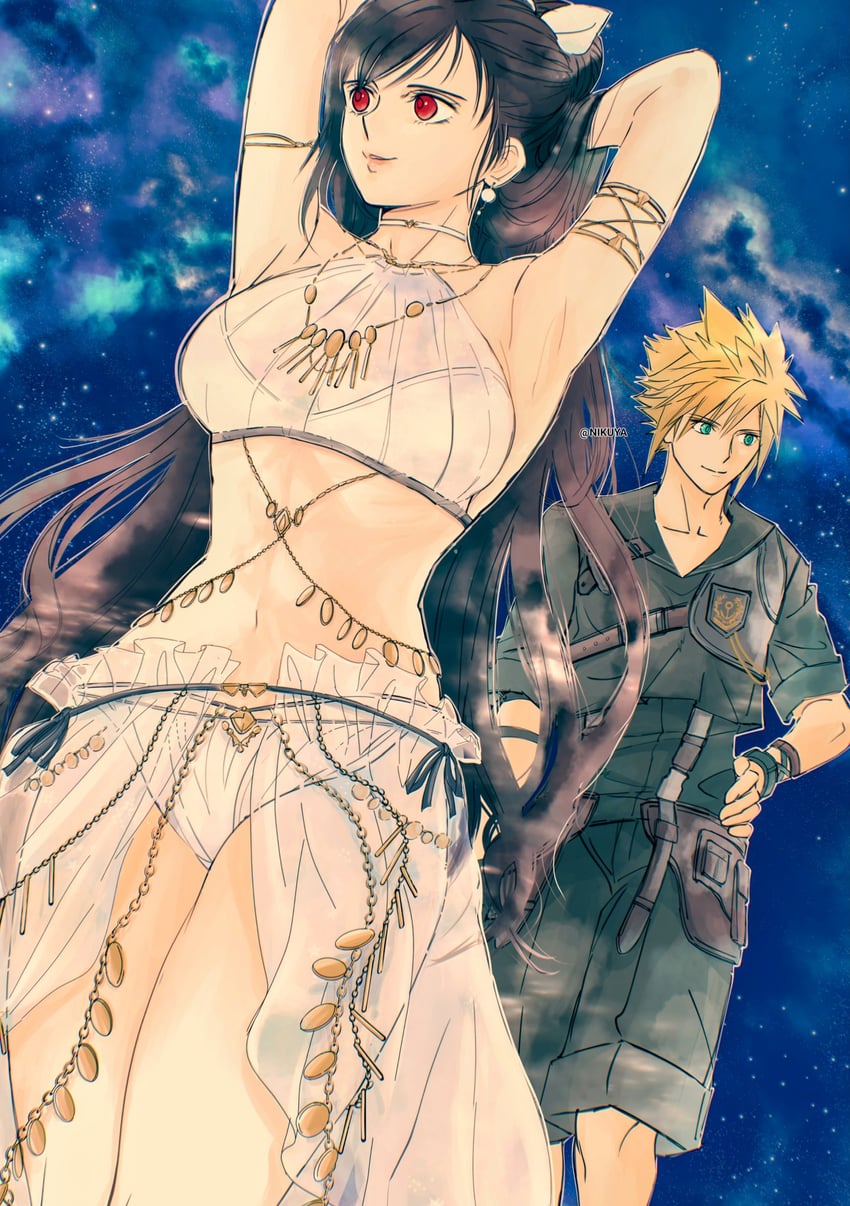 tifa lockhart and cloud strife (final fantasy and 2 more) drawn by nikuya_(nikuya888)