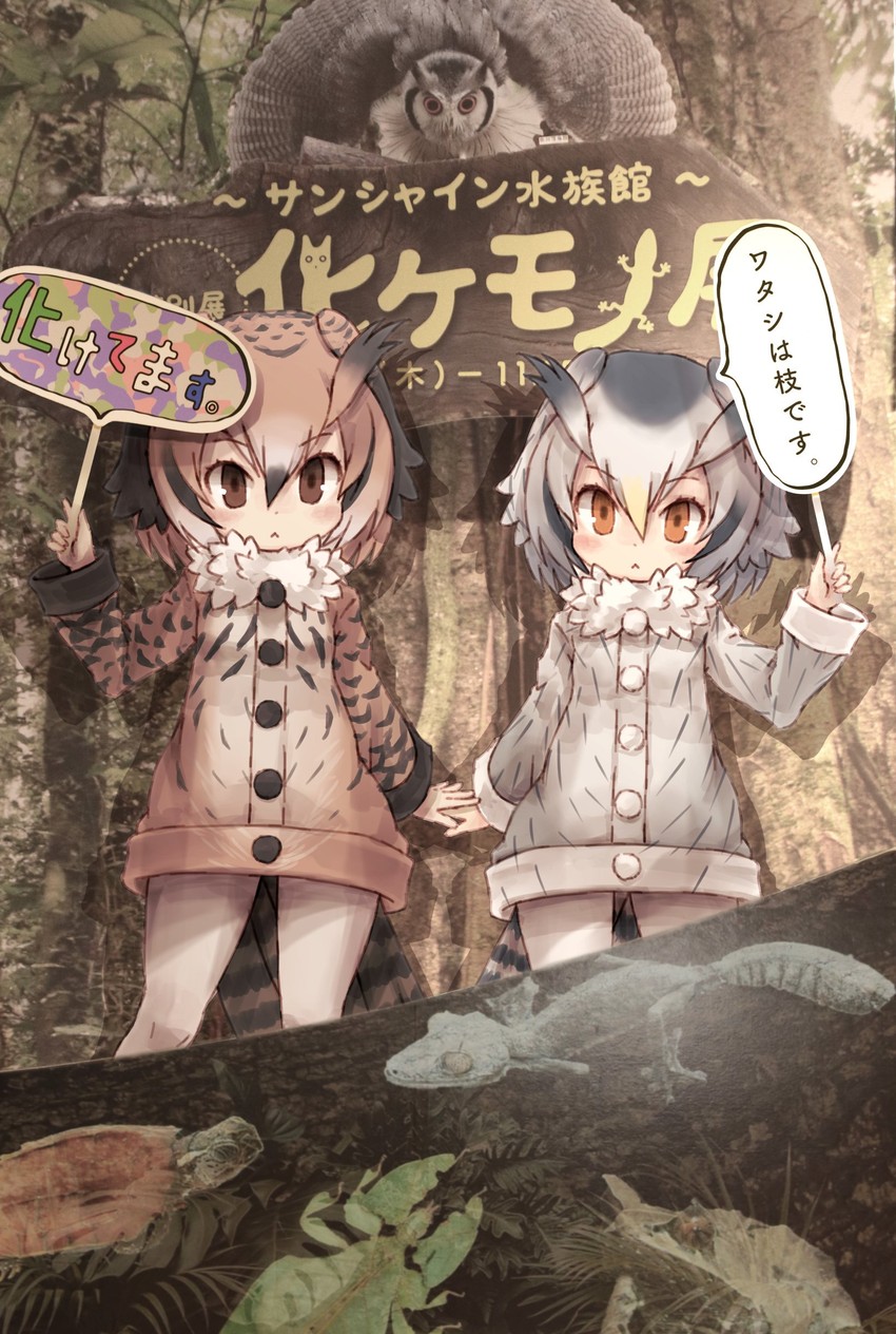 northern white-faced owl and eurasian eagle owl (kemono friends) drawn by kolshica
