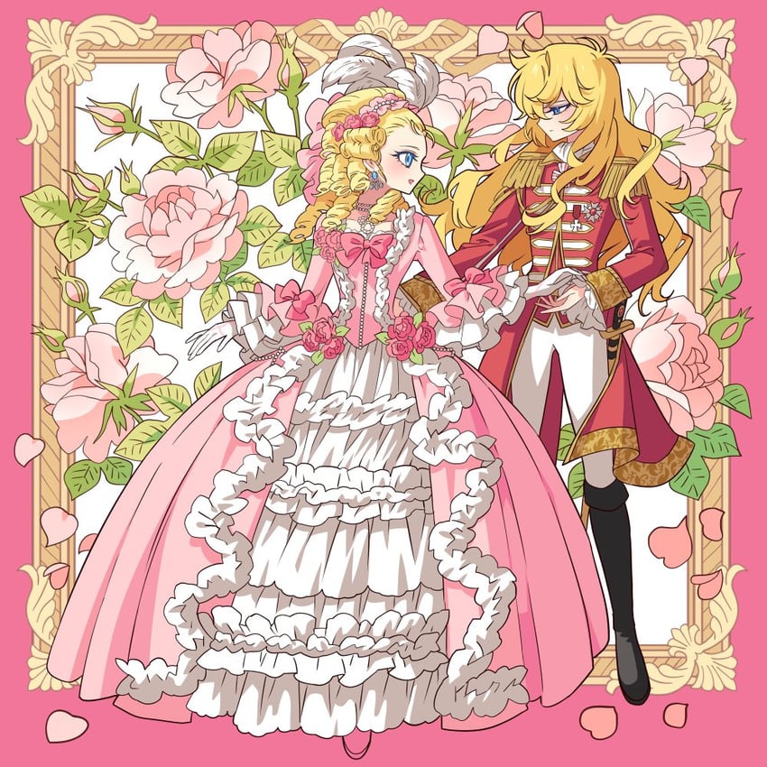 oscar francois de jarjayes and marie antoinette (versailles no bara) drawn by meremero
