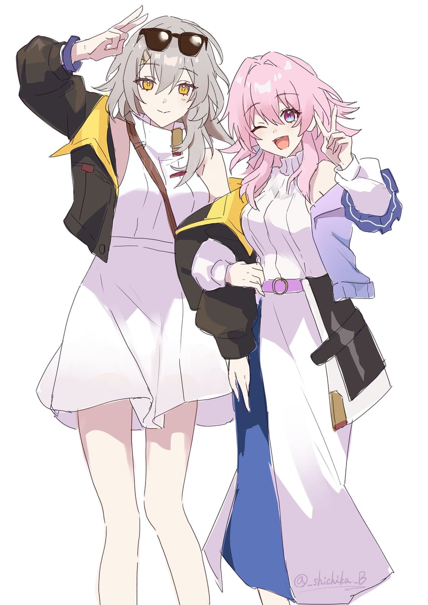 trailblazer, stelle, and march 7th (honkai and 1 more) drawn by shichika_b