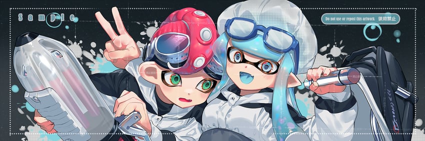inkling player character, inkling girl, octoling player character, and octoling boy (splatoon) drawn by jinkoika