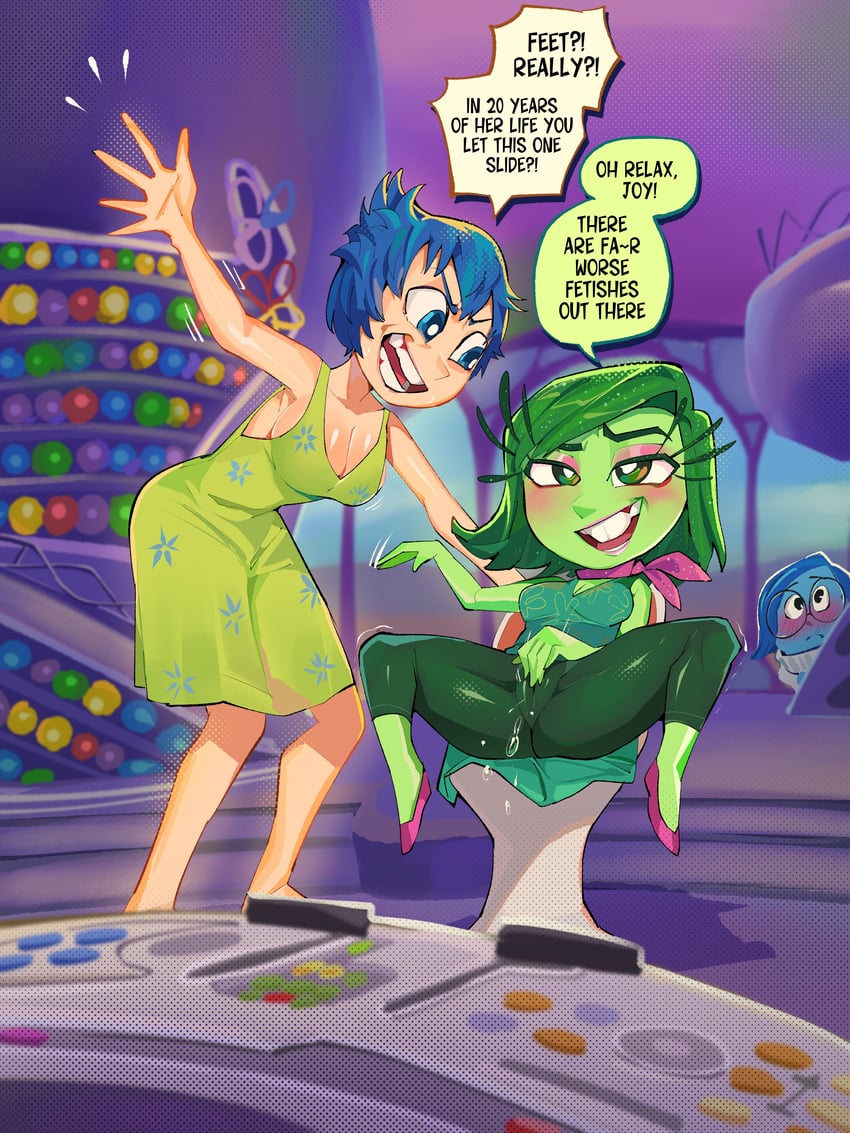 disgust, joy, and sadness (inside out) drawn by diforland