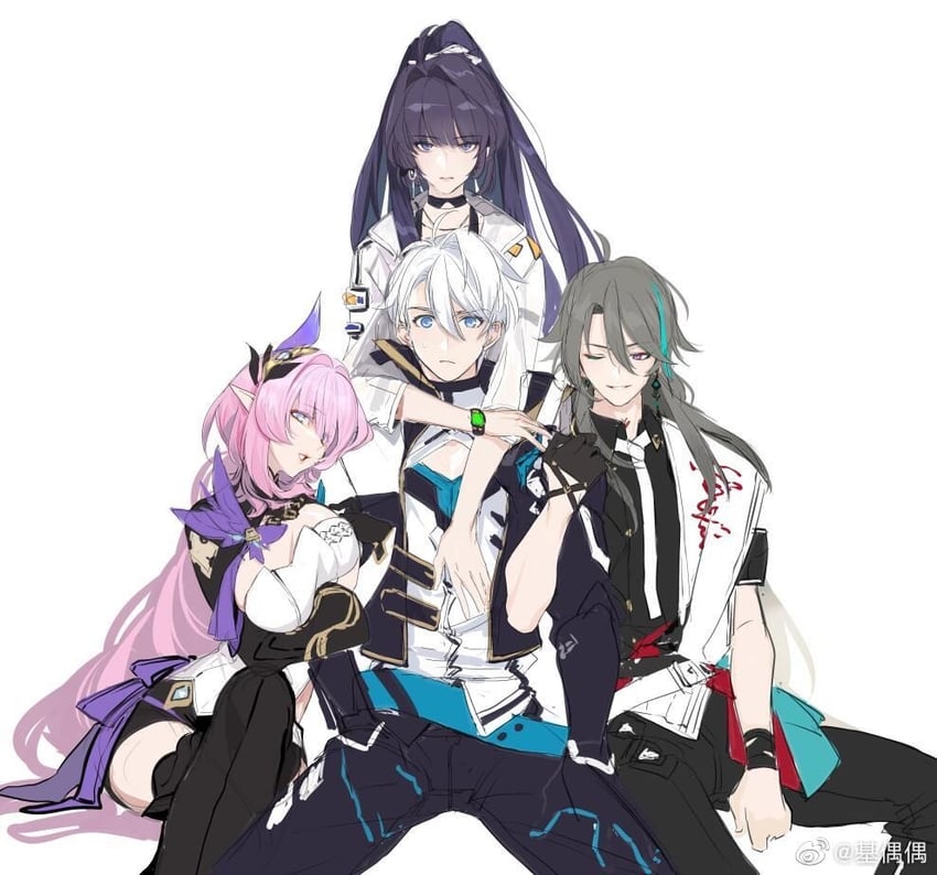 elysia, kevin kaslana, su, and mei (honkai and 1 more) drawn by juer1004