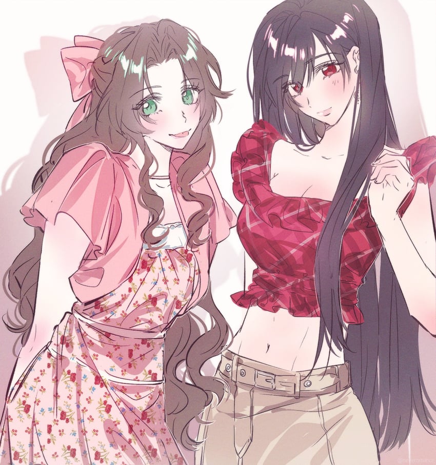 tifa lockhart and aerith gainsborough (final fantasy and 2 more) drawn by neveromance