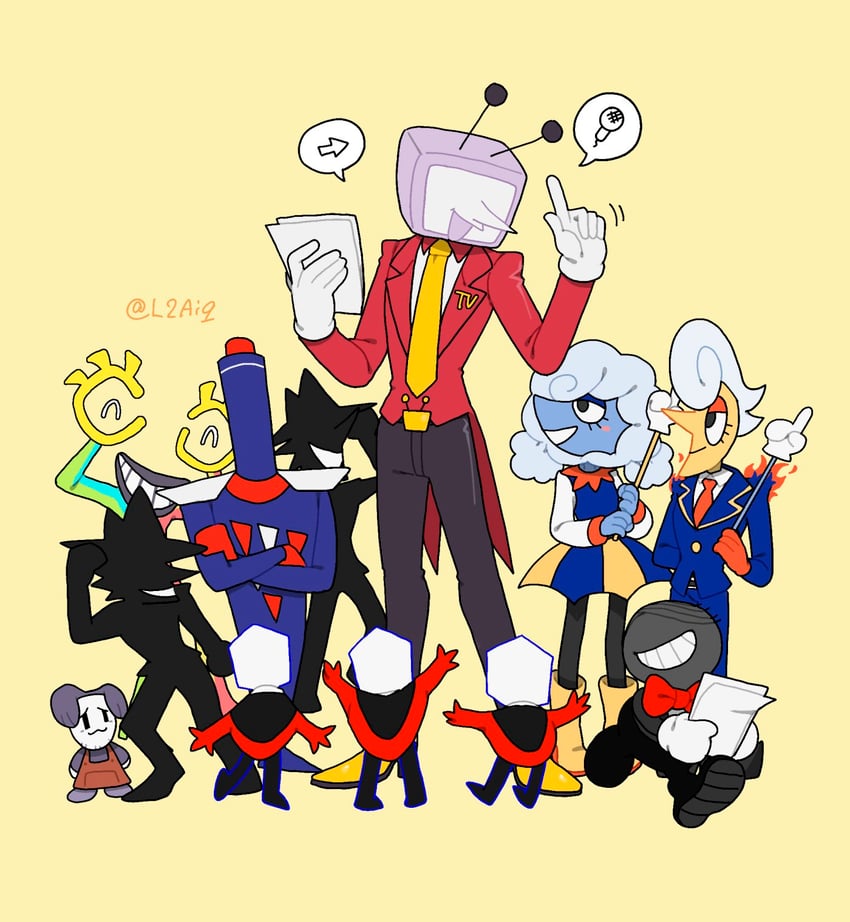 ant tenna, shadowguy, pippins, elnina, lanino, and 3 more (deltarune) drawn by l2aiq