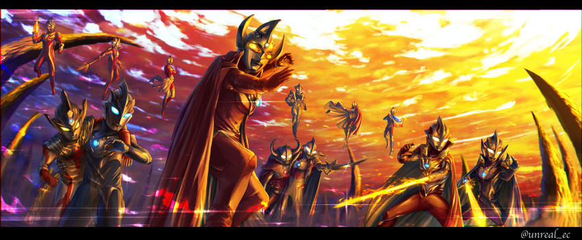 ultraman tarou, ultraman belial, ultraman tregear, ultraman mebius, zoffy, and 10 more (ultra series and 12 more) drawn by unreal_es
