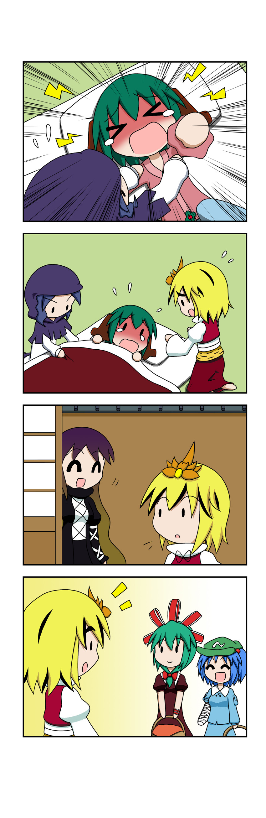 kawashiro nitori, hijiri byakuren, kagiyama hina, toramaru shou, kumoi ichirin, and 1 more (touhou) drawn by rakugaki-biyori