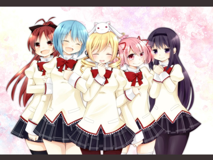 akemi homura, kaname madoka, miki sayaka, sakura kyoko, and tomoe mami (mahou shoujo madoka magica) drawn by ri_04xx