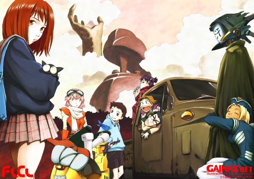 haruhara haruko, samejima mamimi, nandaba naota, canti, ninamori eri, and 4 more (flcl) drawn by kimoto_tatsurou