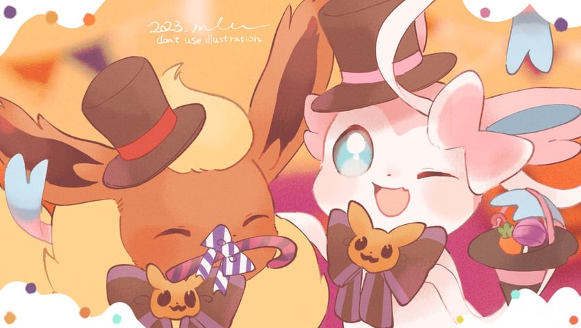 sylveon and flareon (pokemon and 1 more) drawn by mkt_(buizu-miki)