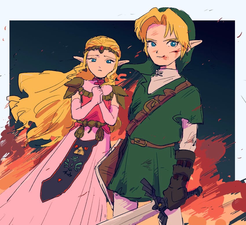 link and princess zelda (the legend of zelda and 1 more) drawn by yamori_(yamoooon21)