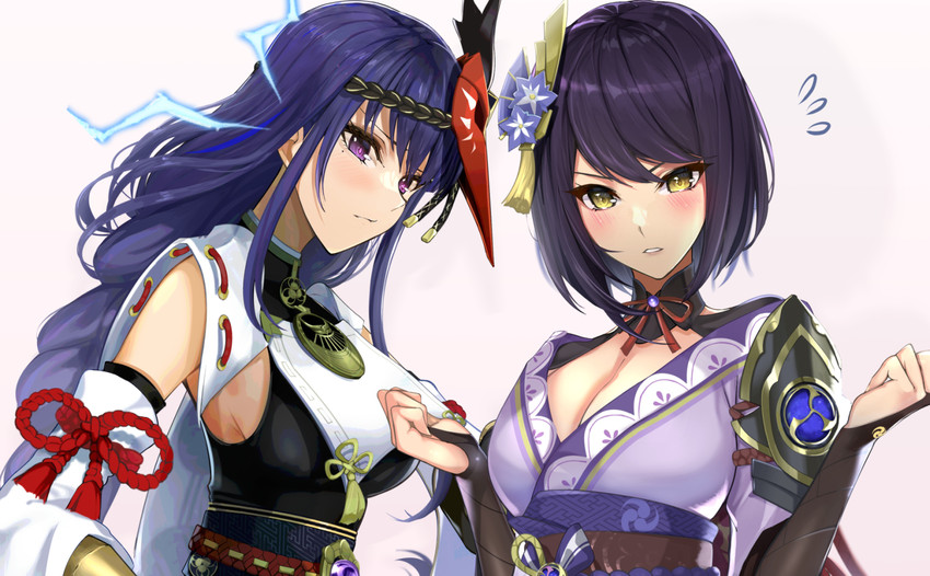 raiden shogun and kujou sara (genshin impact) drawn by okura_shito