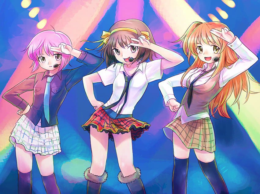 suzumiya haruhi, nagato yuki, and asahina mikuru (suzumiya haruhi no yuuutsu) drawn by mekarauroko