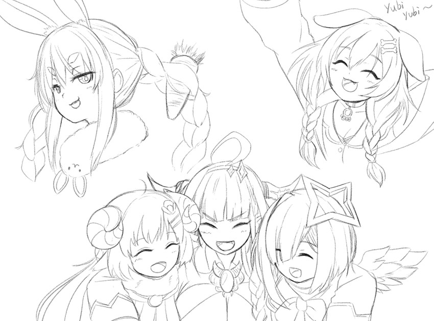usada pekora, amane kanata, inugami korone, kiryu coco, don-chan, and 1 more (hololive) drawn by kay_yu