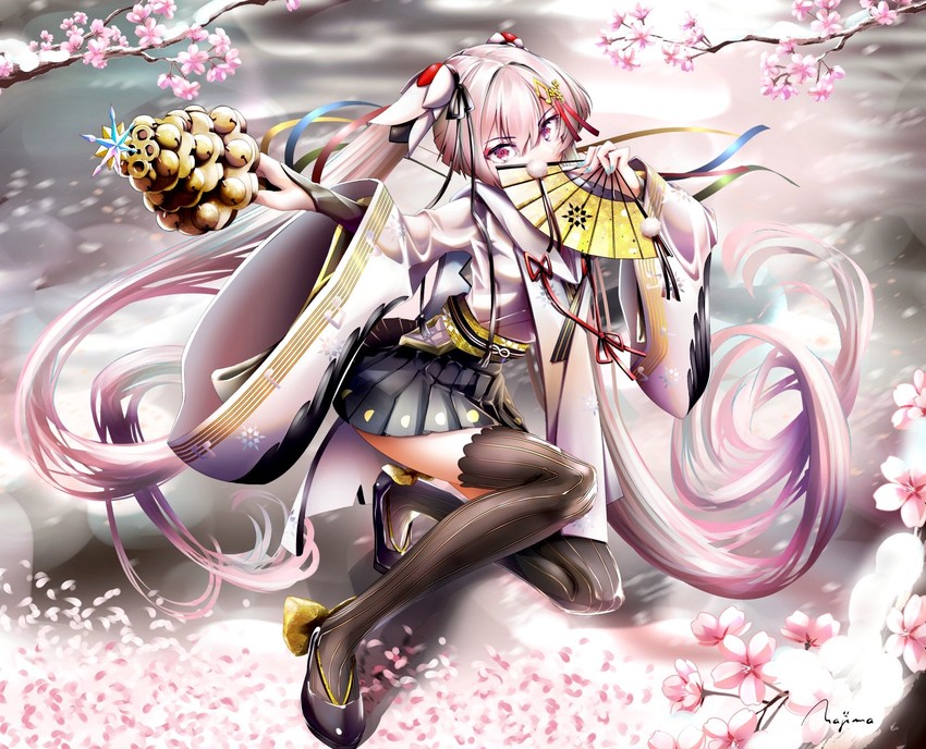 hatsune miku, yuki miku, and sakura miku (vocaloid) drawn by naka_(nakamaru_ak)