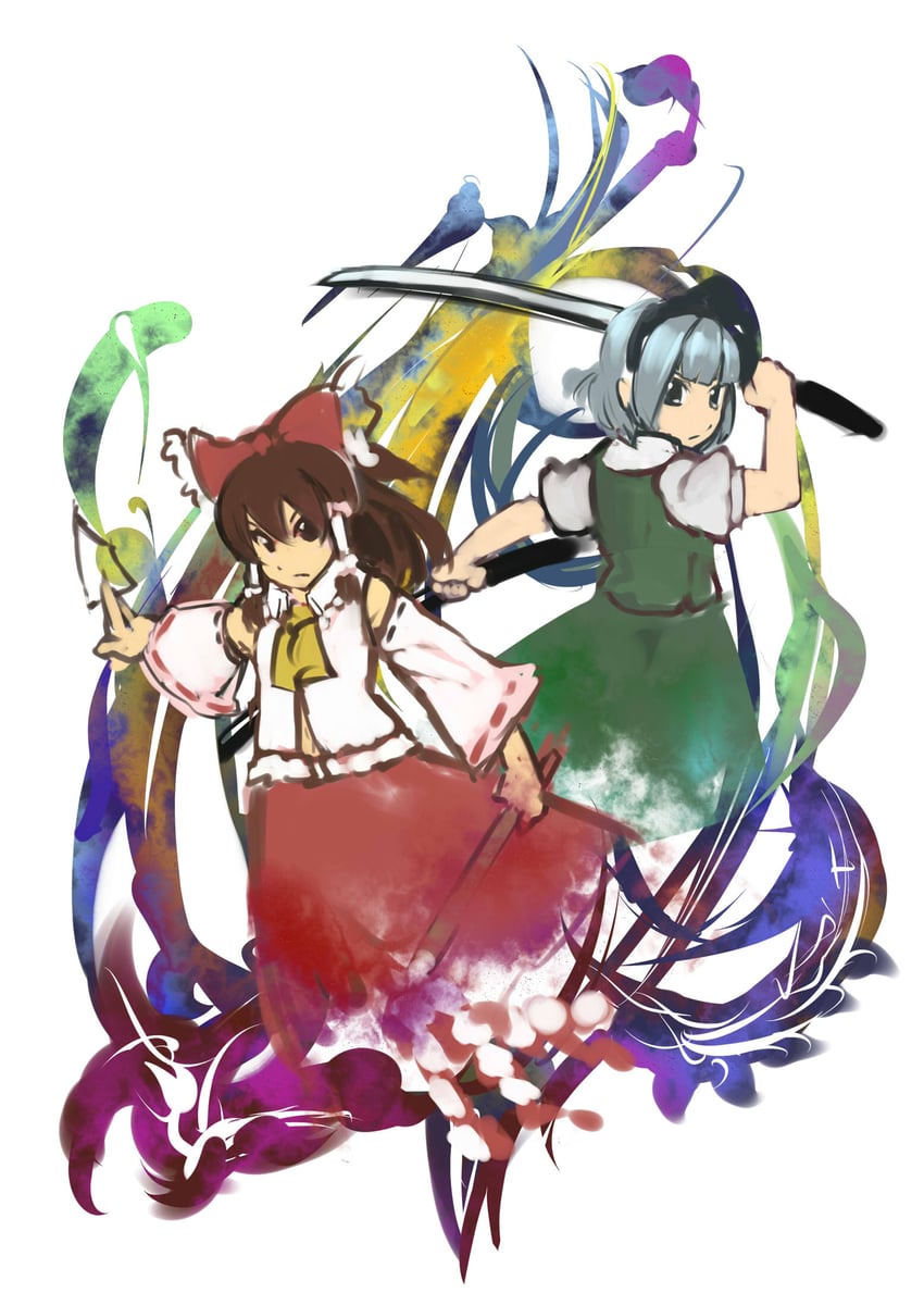 hakurei reimu and konpaku youmu (touhou) drawn by hijirisu_(spity)