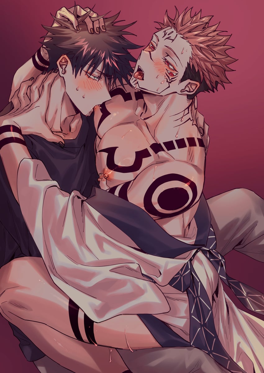 fushiguro megumi and ryoumen sukuna (jujutsu kaisen) drawn by azukiharuta_ju
