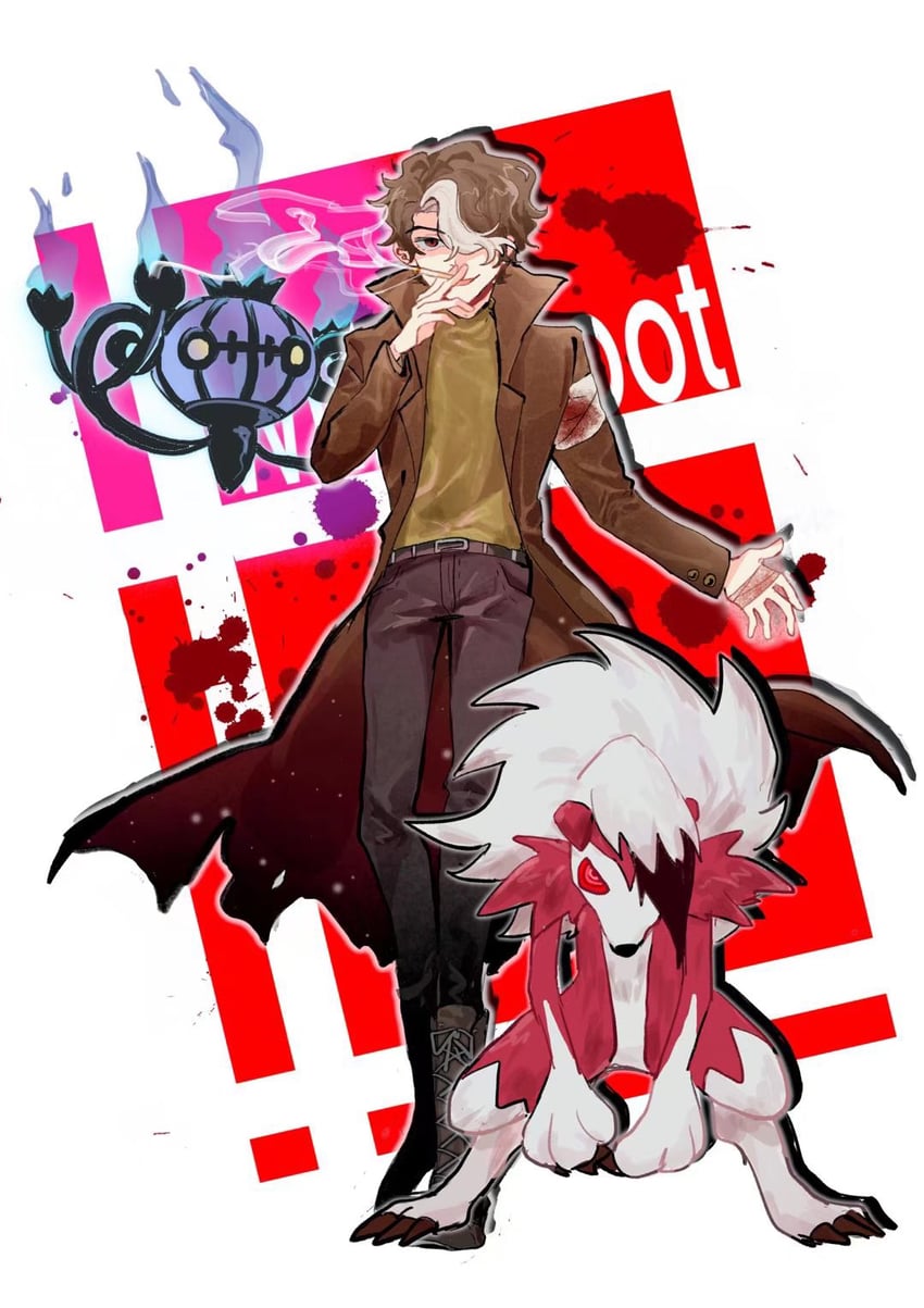 chandelure, lycanroc, and wilbur soot (pokemon and 2 more) drawn by wangling_yinduren