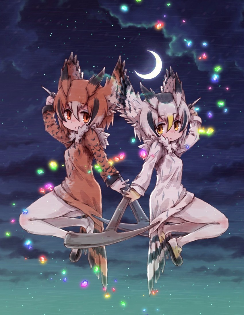 northern white-faced owl and eurasian eagle owl (kemono friends) drawn by kolshica