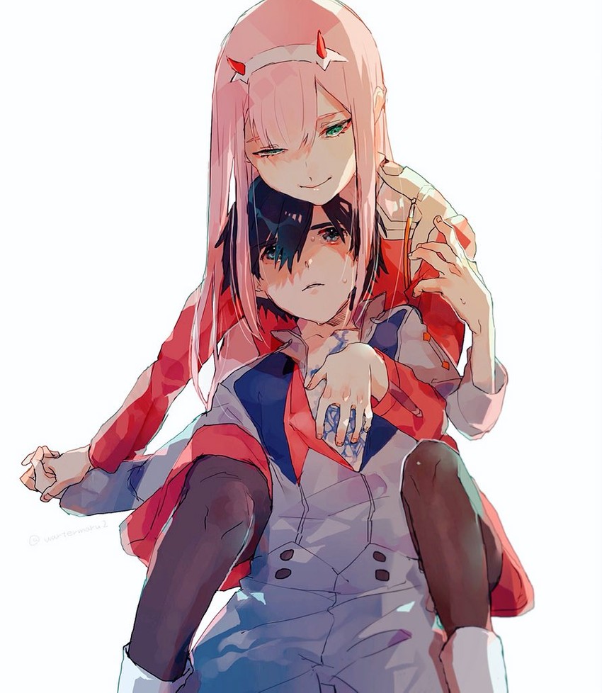 zero two and hiro (darling in the franxx) drawn by poipoiaka