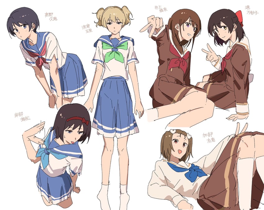 inoue junna, sakai masako, kabe tomoe, takano hisae, asakura tamari, and 1 more (hibike! euphonium) drawn by matarasu_(aaaaaaaaj)
